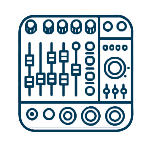 Disegno stilizzato di un mixer con manopole e cursori, simbolo della produzione tecnica e della post-produzione audio per podcast.