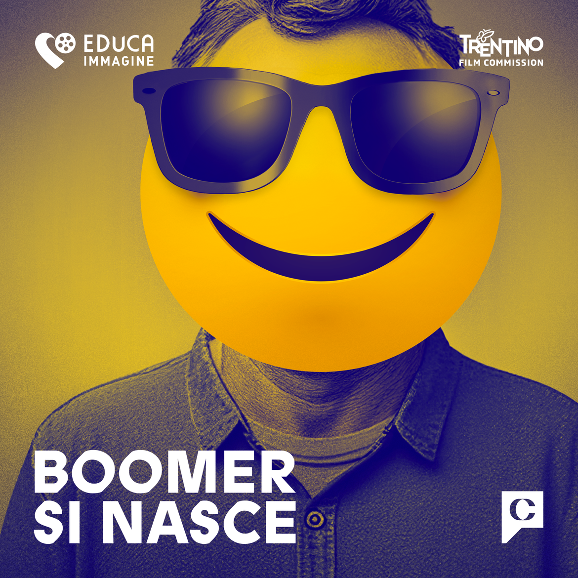 Copertina del podcast Boomer si nasce, prodotto da Chora Media e Trentino Film Commission, che racconta con ironia il divario generazionale tra adulti e giovani.
