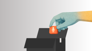 Illustrazione del processo con cui l’intelligenza artificiale seleziona e suggerisce i podcast agli ascoltatori